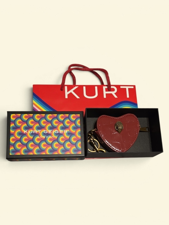 Kurt Geiger Handbags - Kurt Geiger Burgundy Patent Heart Coin Pouch with Gold Keyring